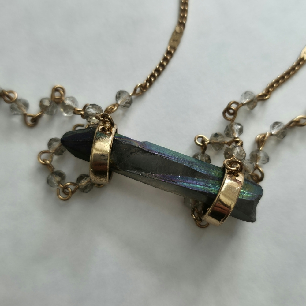 Gold and Iridescent Crystal Layered Necklace